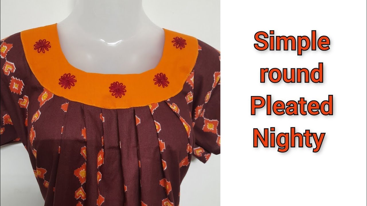 Simple pleated nighty cutting and stitching in Malayalam // Simple yoke nighty