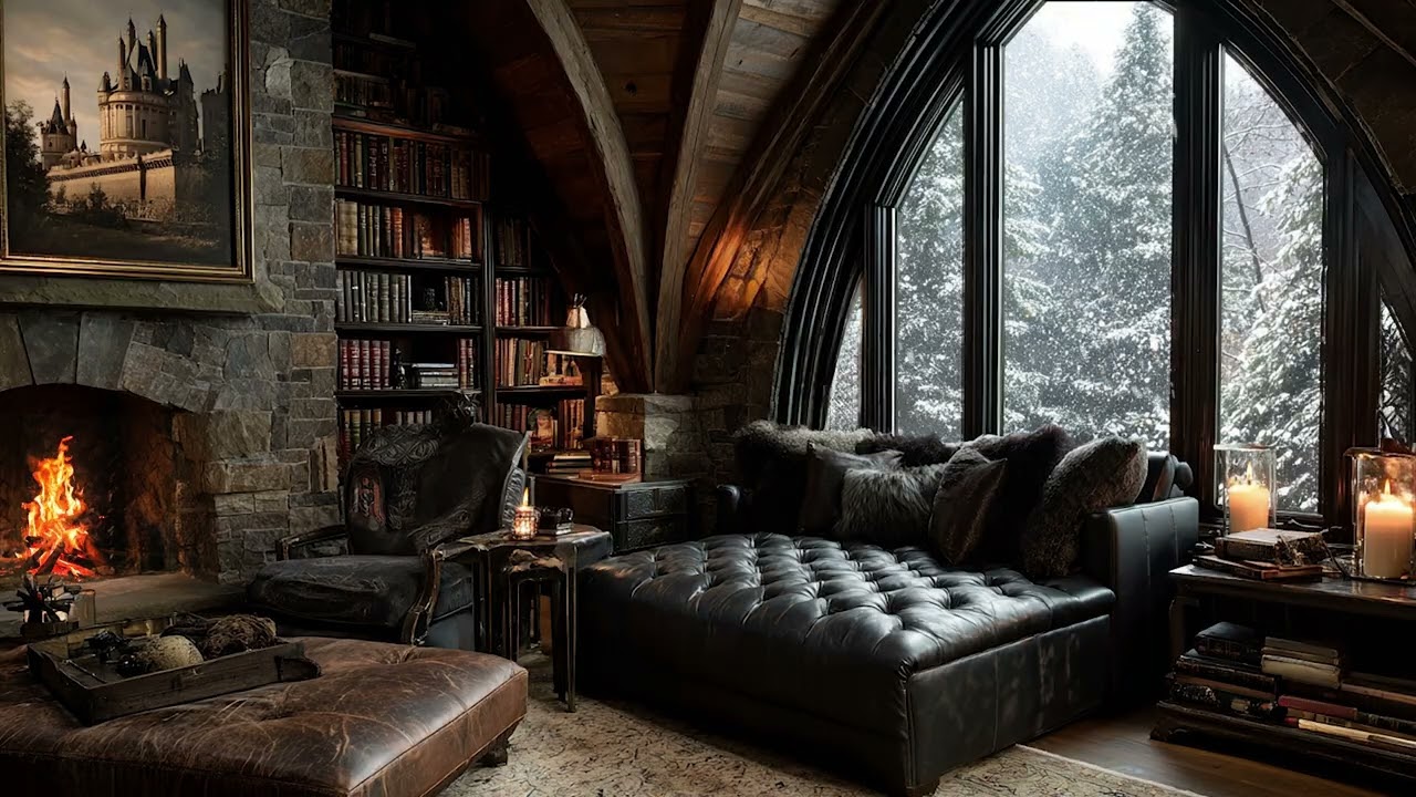 Fireside Winter Piano | Warm Bedroom Glow and Heavy Snow Covering the Silent Forest Outside
