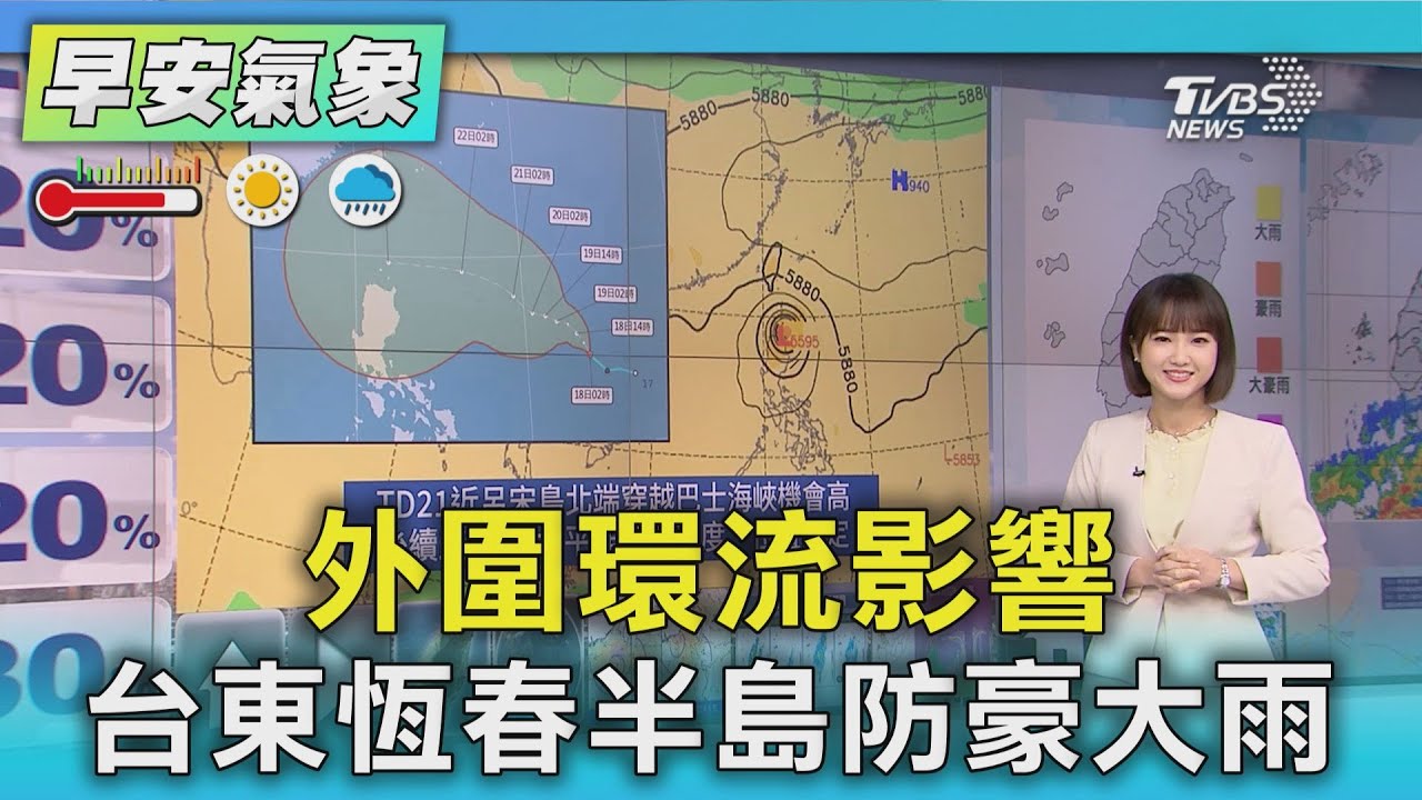 天氣/ 外圍環流影響 台東恆春半島防豪大雨｜氣象主播 曹佼人｜早安氣象｜TVBS新聞 20250918 @TVBSNEWS01