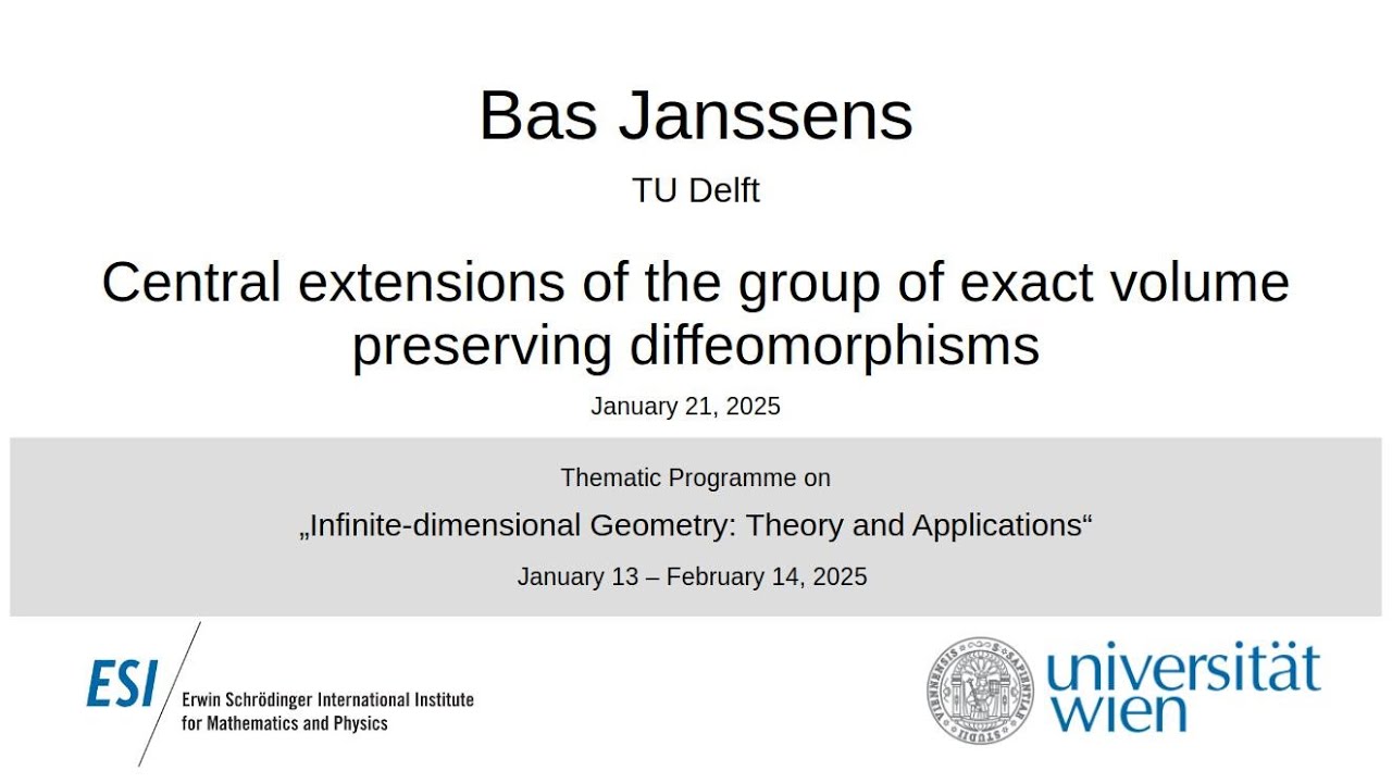 Bas Janssens - Central extensions of the group of exact volume preserving diffeomorphisms