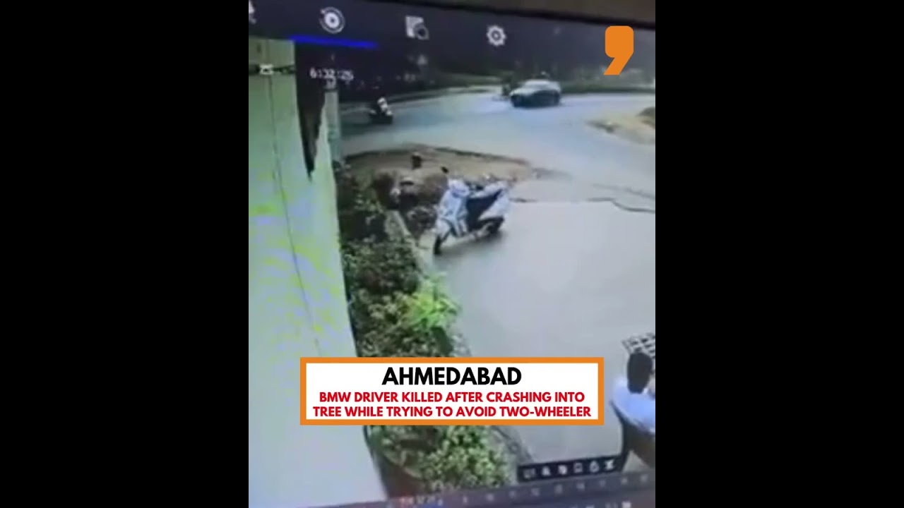 Ahmedabad BMW Crash Kills Driver | Swerves to Save Biker, Slams into Tree | News9