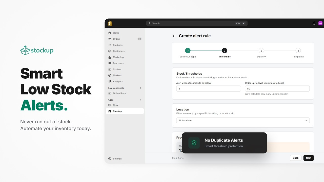Stockup ‑ Low Stock Alert For Shopify