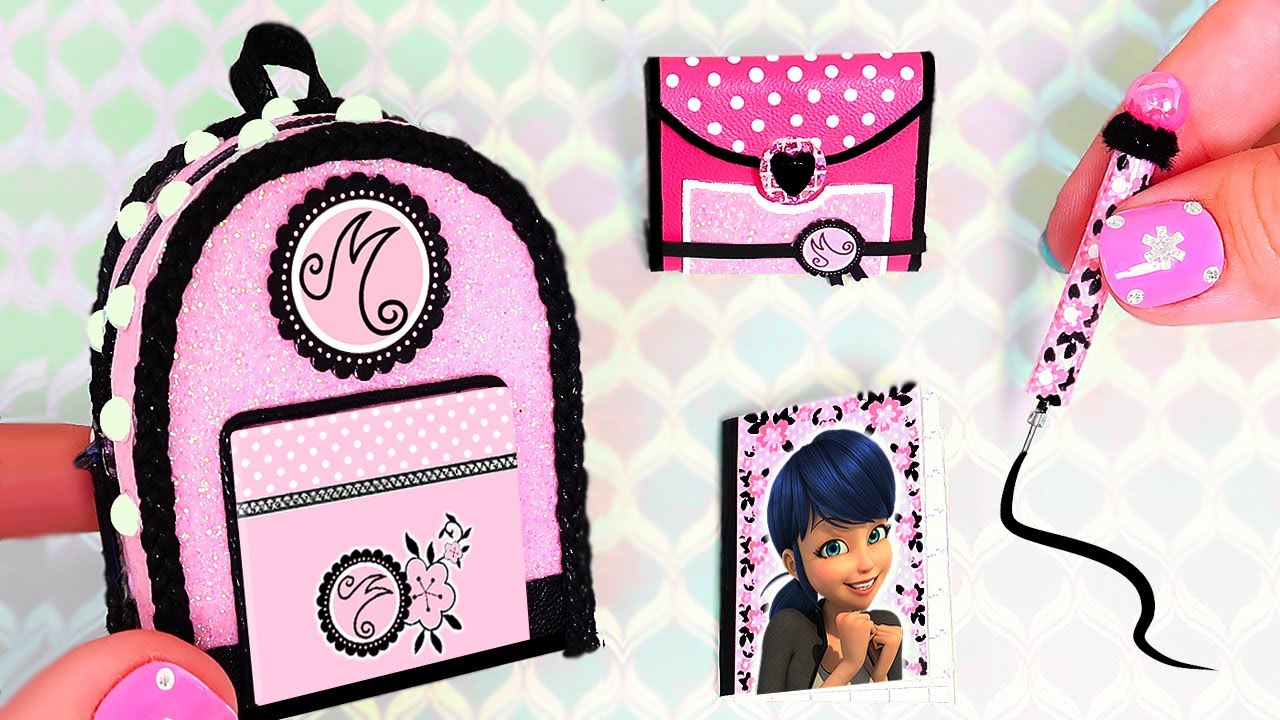 🌸DIY Miniature Marinette School Supplies Miraculous Ladybug ( Backpack, Notebook, etc) REALLY WORKS