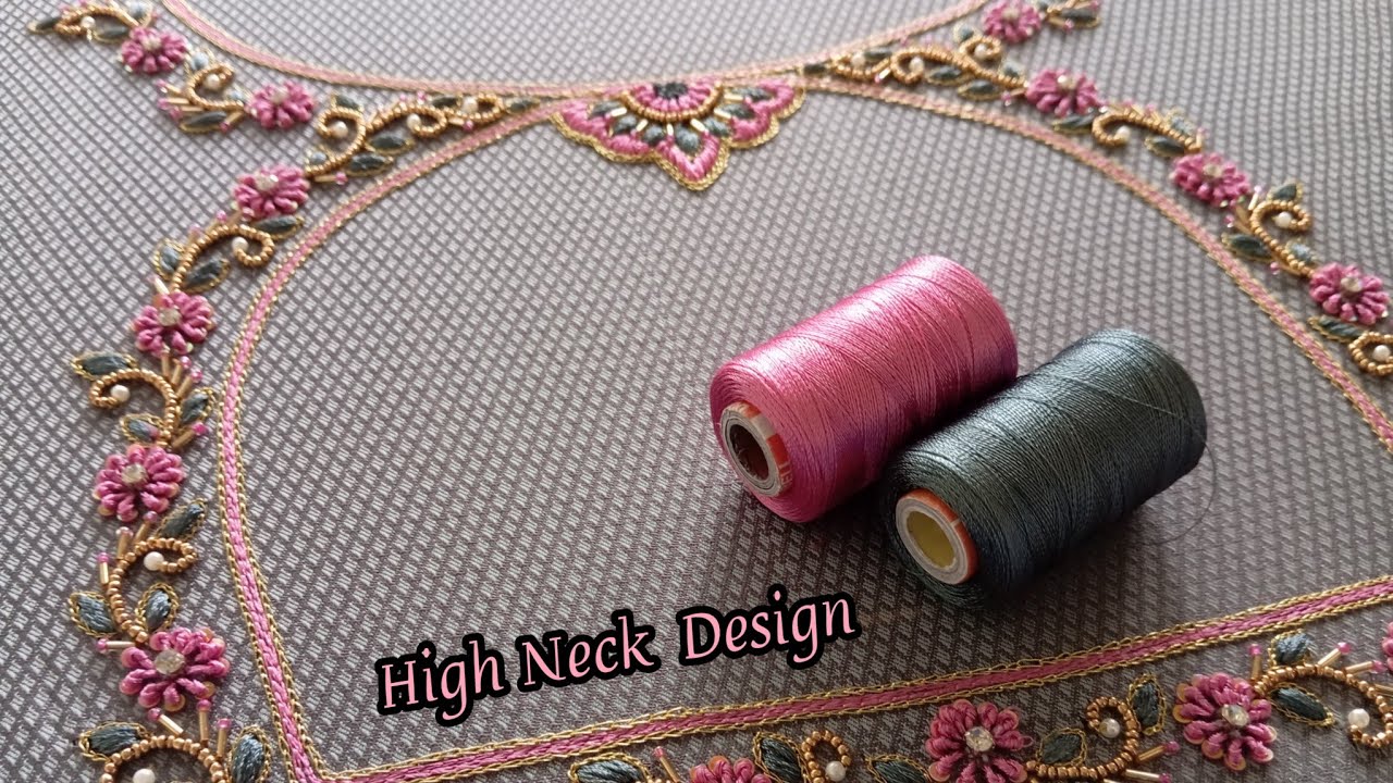 High Neck Embroidery Designer Blouse @Mathu's Embroidery & Crafts