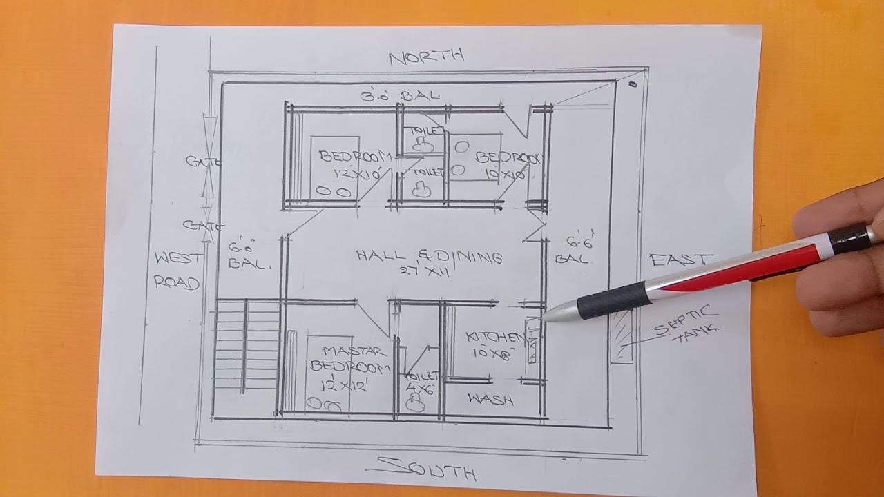West facing 3bedroom House plan, Vastusairam, vastu plans,