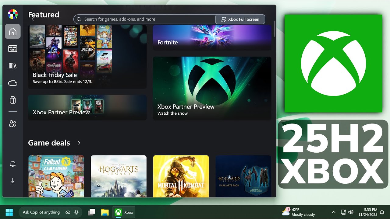 Новый полноэкранный режим Xbox для Windows 11 25H2 (как включить)