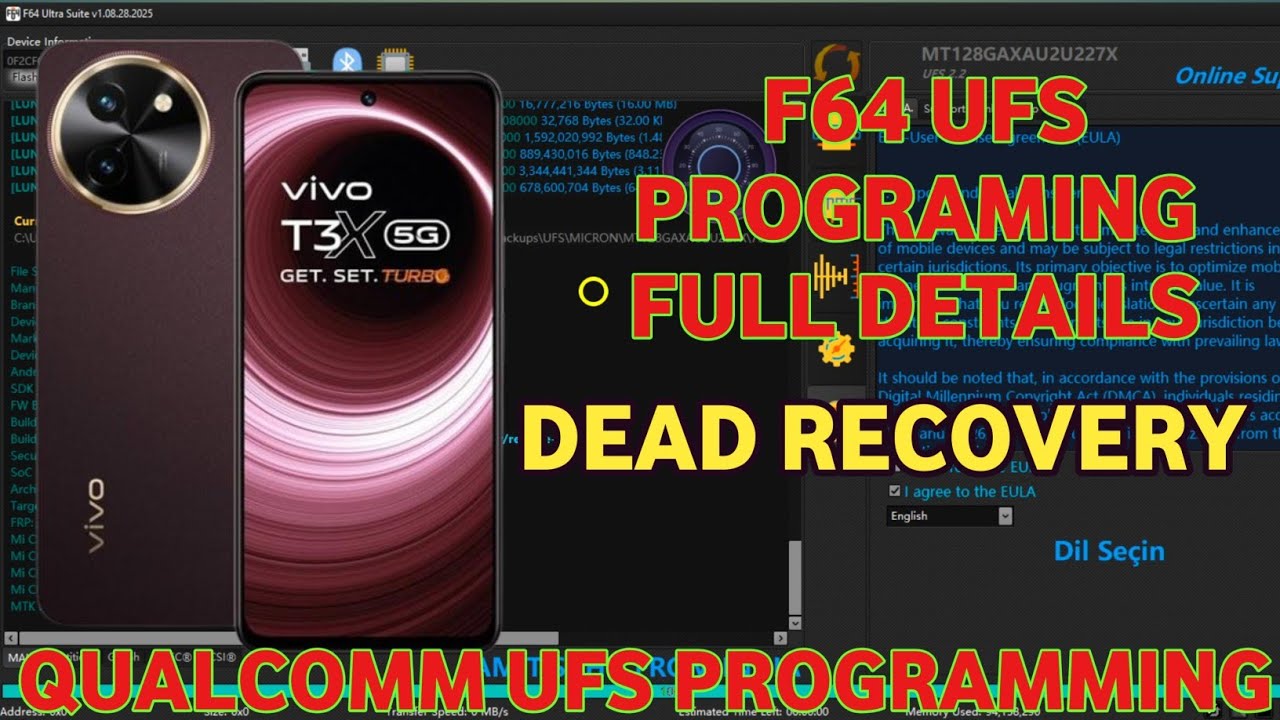 F64 QUALCOMM UFS PROGRAMING 🤭VIVO T3X 5G DEAD RECOVERY✅UFS DEAD BOOT REPAIR #f64box 