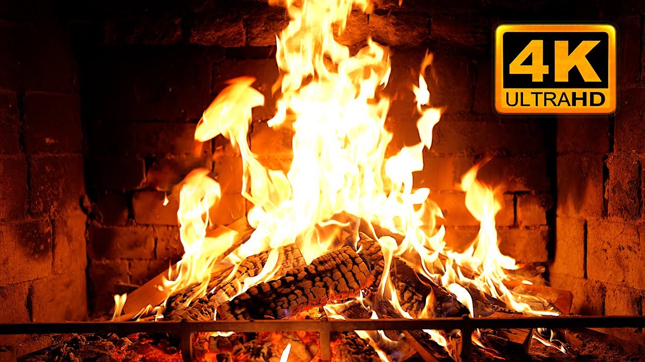 Cozy Fireplace 4K (12 HOURS). Fireplace with Crackling Fire Sounds. Fireplace Ambience