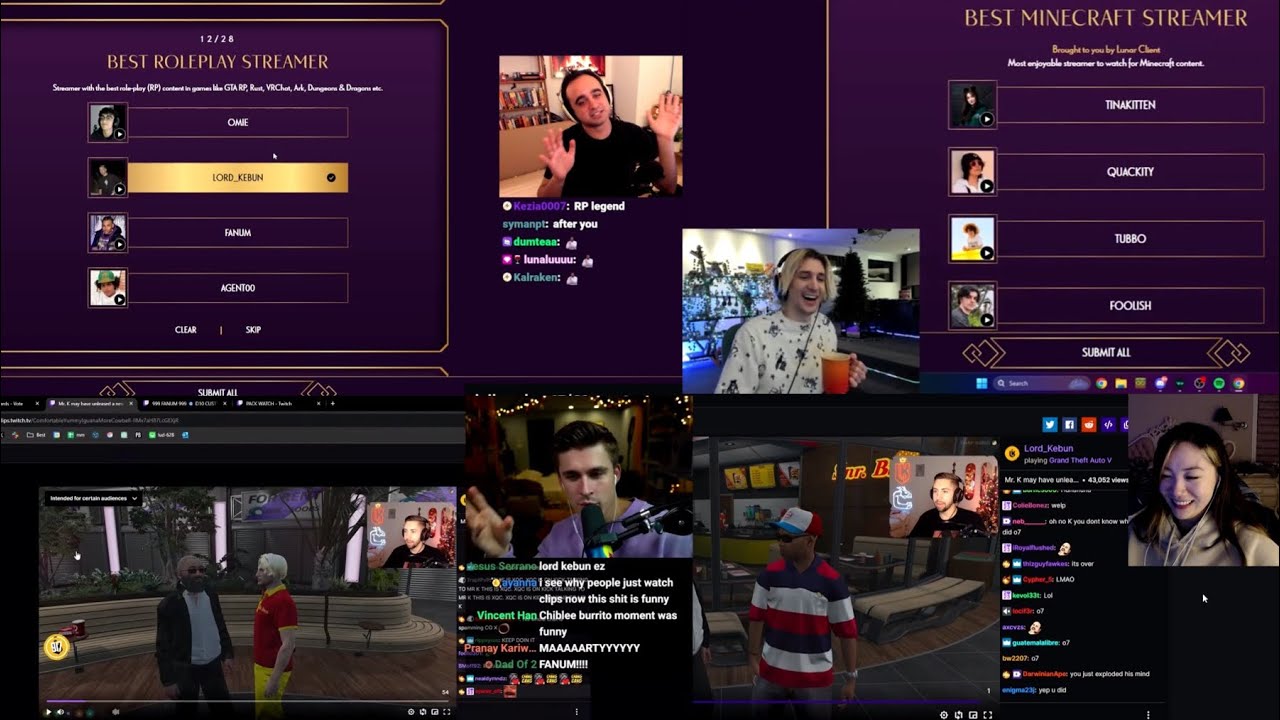 Streamers Vote for RP Streamer of the Year (xQc, Ludwig, Tarik, Nmplol, Squeex, Fanfan, Toast, Omie)