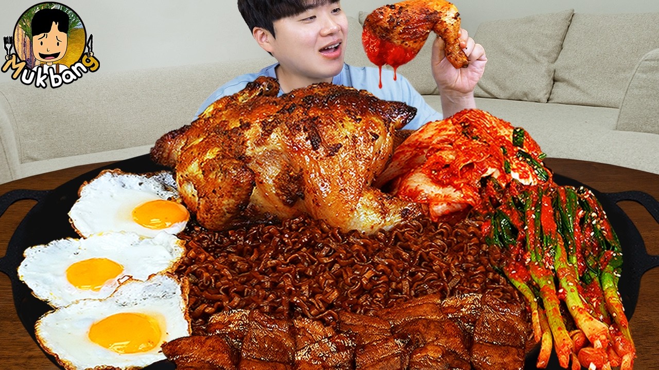 ASMR MUKBANG | Giant BBQ Chicken Drumsticks, black bean noodles, dumpling recipe ! eating
