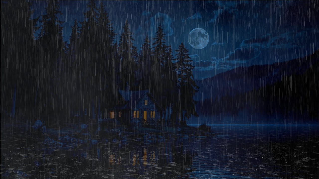 Rain Falling on a Quiet Lake Cabin 🌙 Night Rain Sounds for Deep Sleep