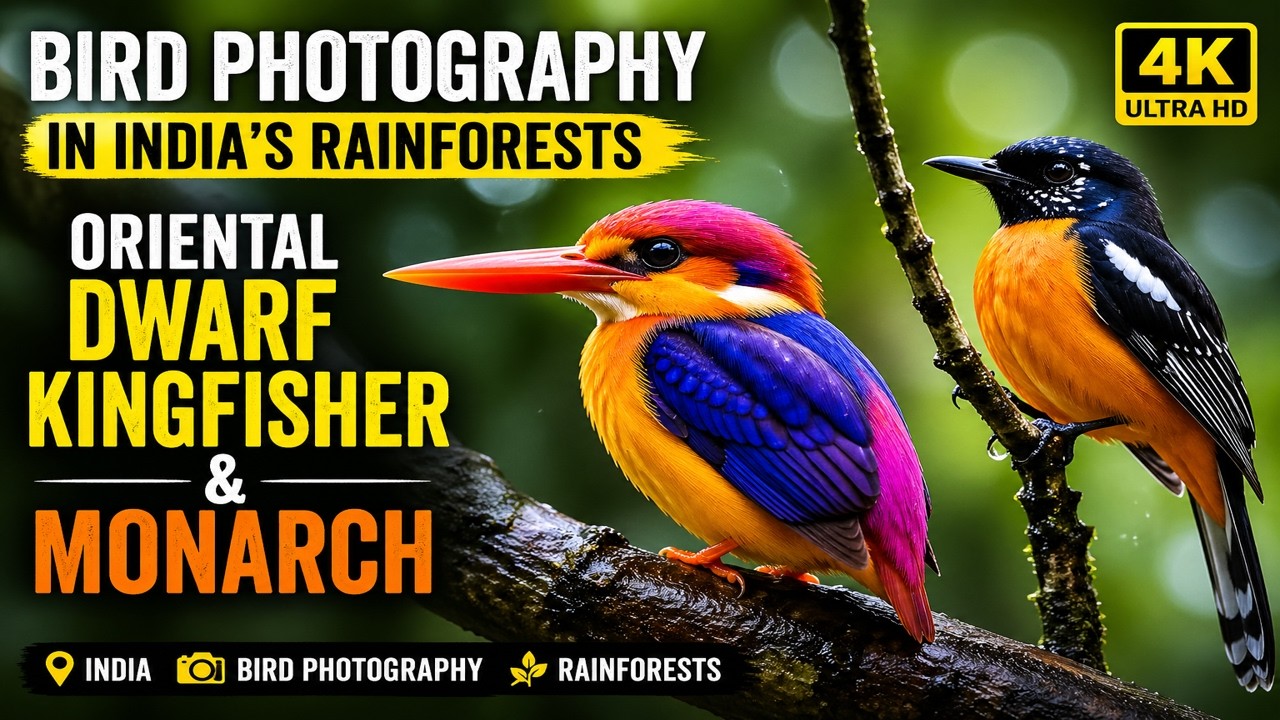 BIRD PHOTOGRAPHY in India's Rainforests - ORIENTAL DWARF KINGFISHER & Monarch || BirdingOwl