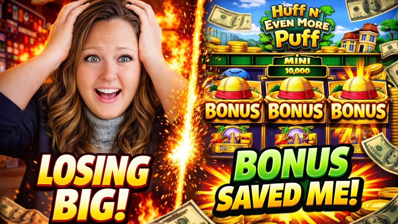 I Was LOSING BIG at the Casino… Then a Bonus on Huff N’ Even More Puff SAVED Us 😱 #casino #slot #win