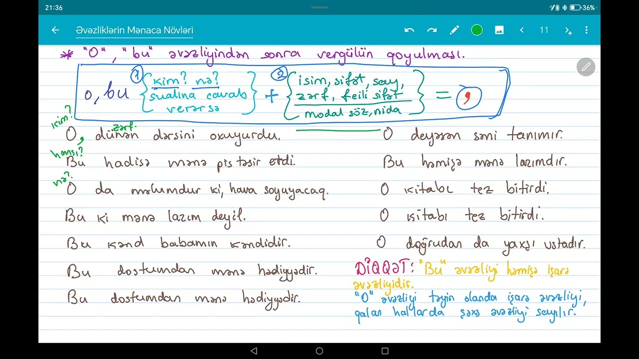 O, bu - əvəzlilərindən sonra vergül