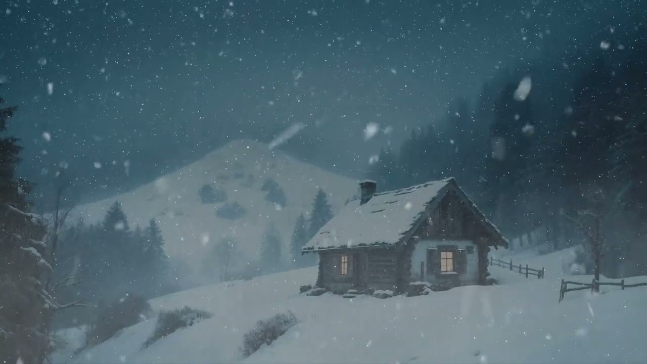 Cabin in Blizzard Night | Heavy Snowstorm Sounds for Sleep