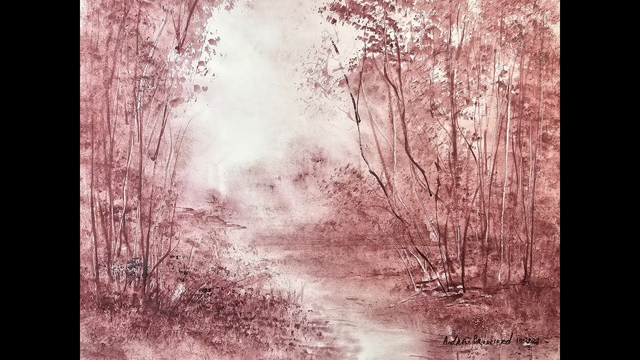 Tonalist / Monochrome Watercolor Landscape painting. Daniel Smith Raw Umber Violet