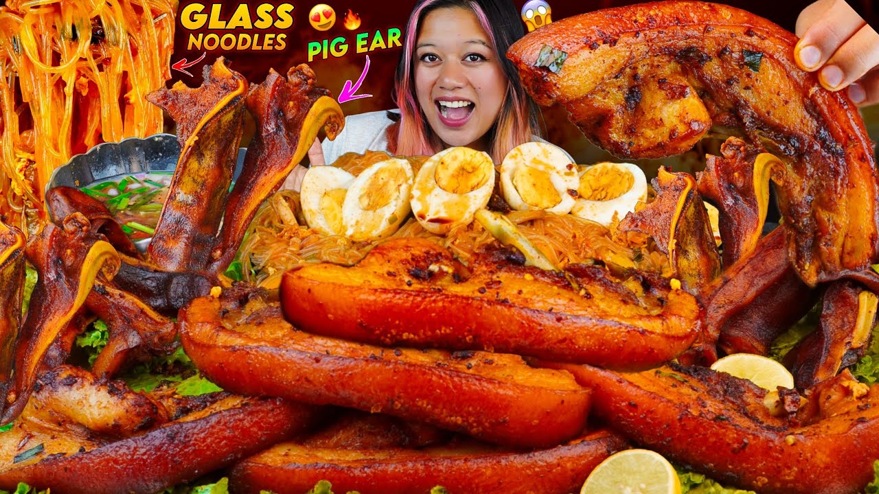 🔥SPICY GLASS NOODLES MUKBANG WITH MASSIVE PORK PIECES & JUICY PORK EARS | ULTIMATE PORK FEAST!