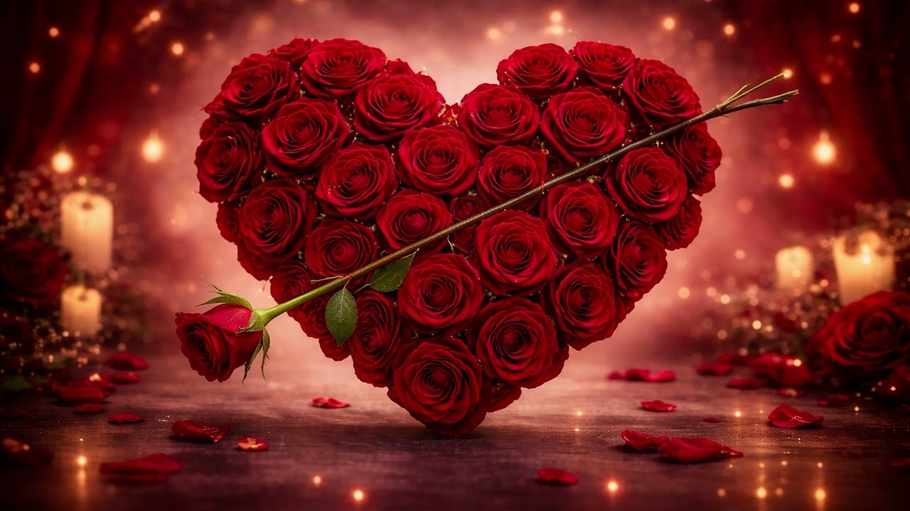 Romantic Rose Heart Screensaver 🌹 | 1 Hour Candlelight Valentine Ambience
