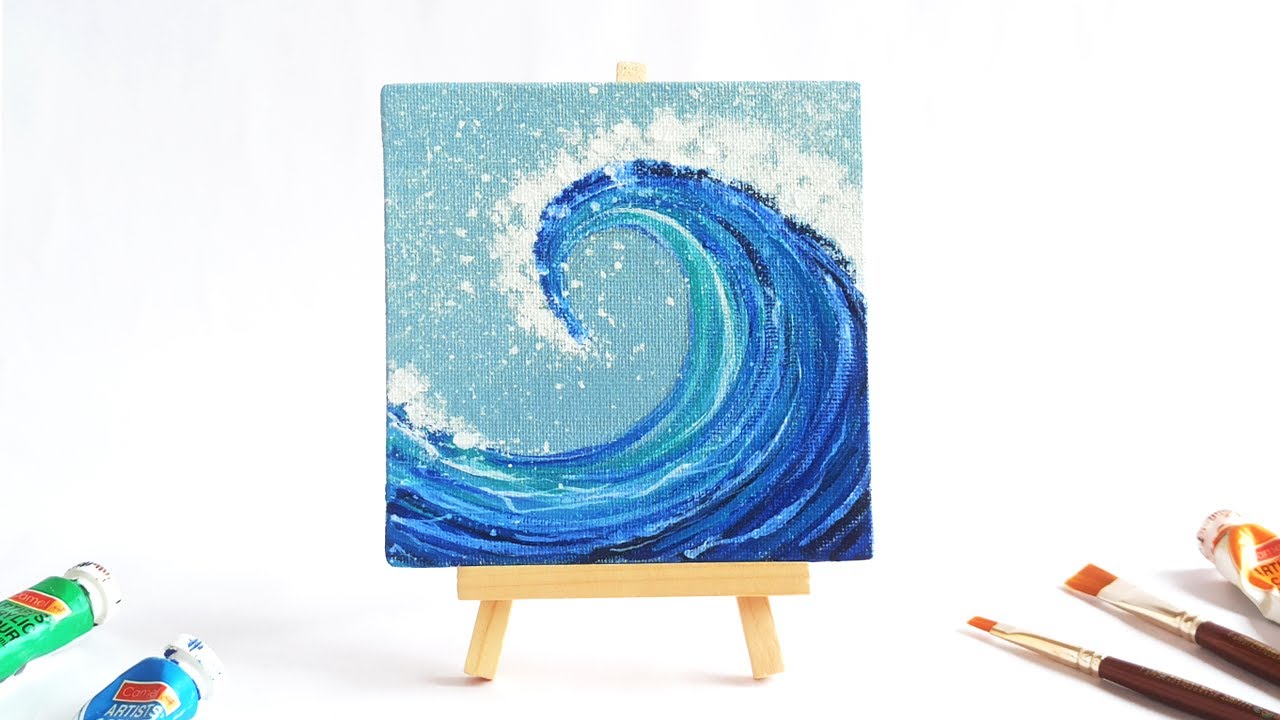 Ocean Wave Acrylic Painting For Beginners Step By Step | Easy Mini Canvas Painting Tutorial