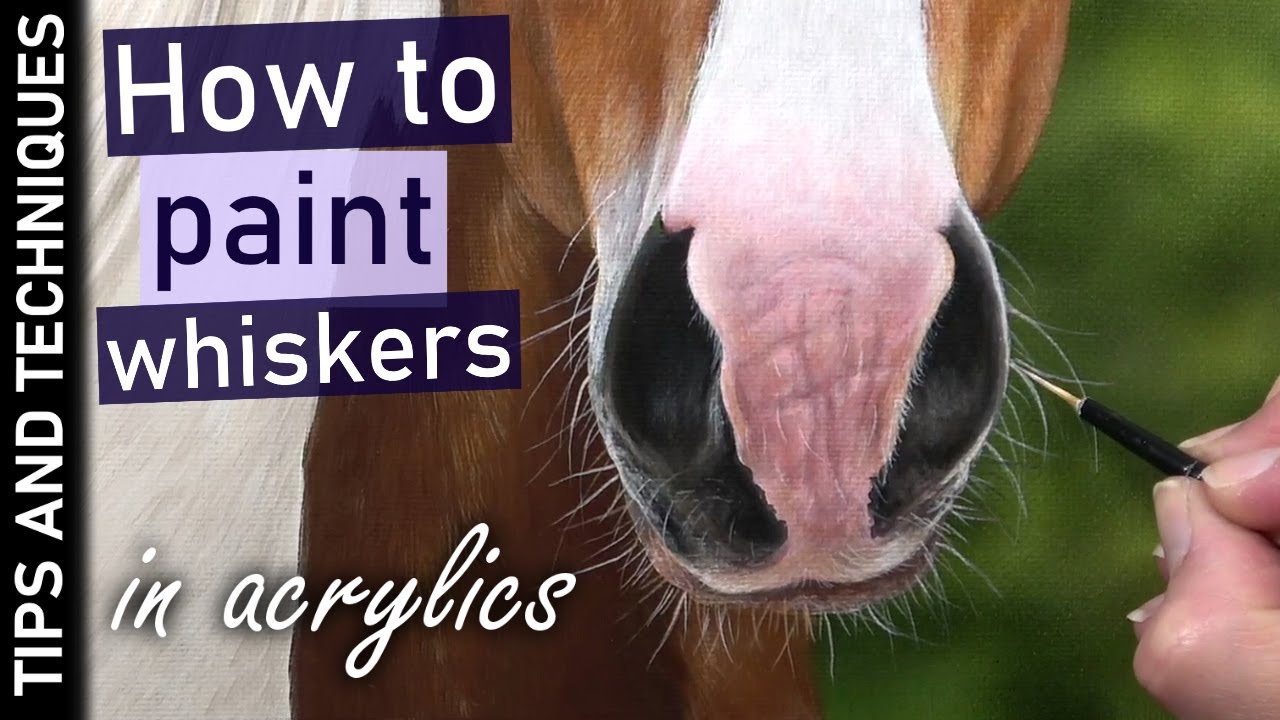 How to paint whiskers & fine lines in acrylics | Photo realistic horse painting
