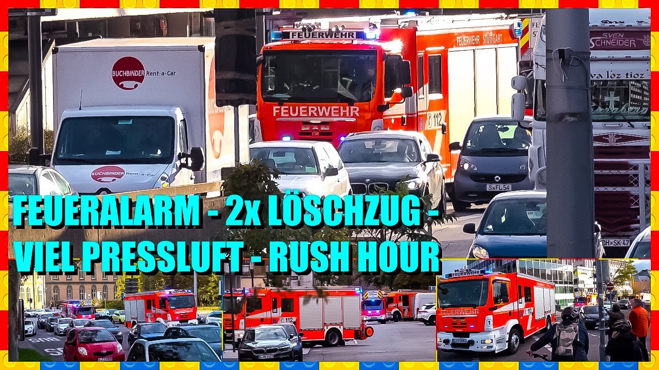 🔥 Feueralarm 🚨 2x Löschzug mit Pressluft durch Rush Hour in der City 🚨 - 🚒 Feuerwehr Stuttgart 🚒