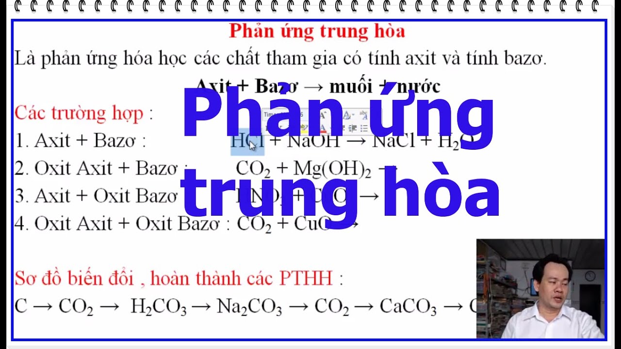 Phản ứng trung h&ograve;a : Axit + Bazơ &rarr; muối + nước c&aacute;c dạng  Oxit Axit + Bazơ; Axit + Oxit Bazơ