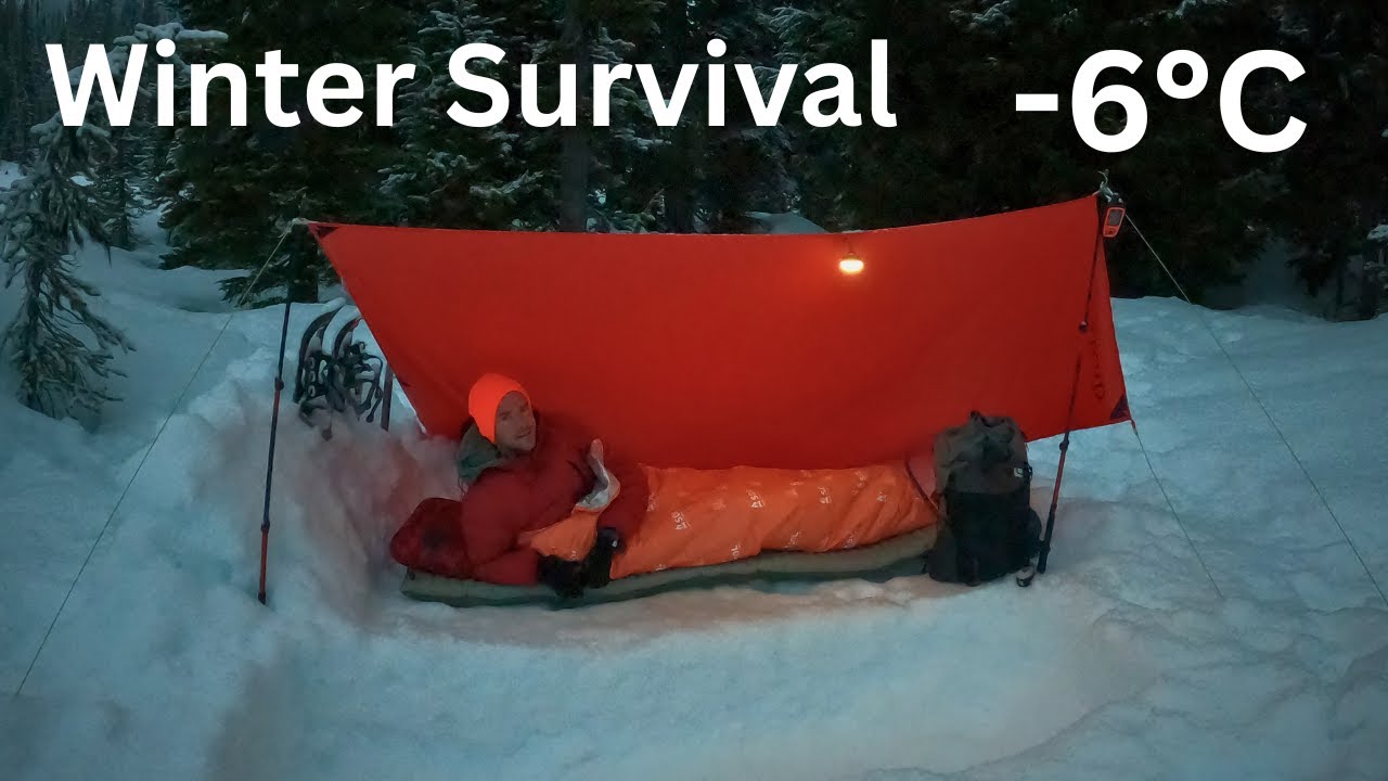 Winter Survival in -6&deg;C | Solo Snow Camping Under a Tarp