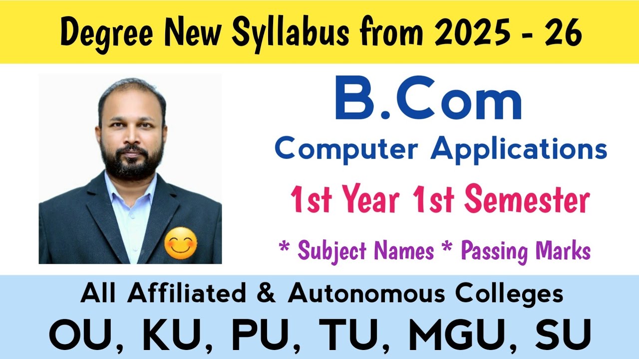New Syllabus from 2025 BCom Computer Applications 1st Year 1st Semester Subject Names Passing Marks