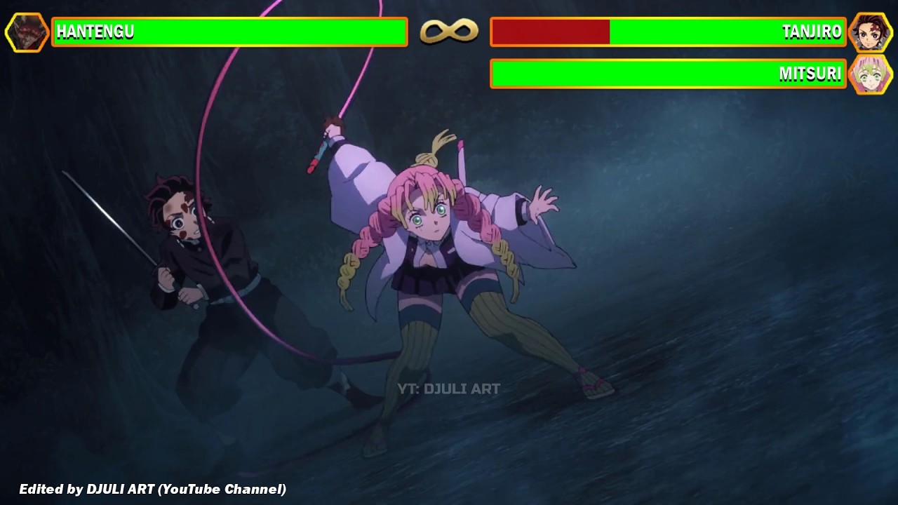 Tanjiro and Mitsuri VS Hantengu With Healthbars | Demon Slayer | Kimetsu no Yaiba