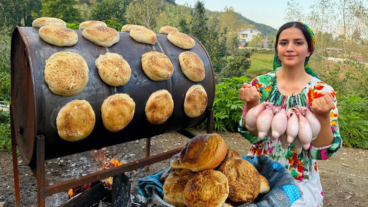 Bread baked on a barrel and rustic cooking