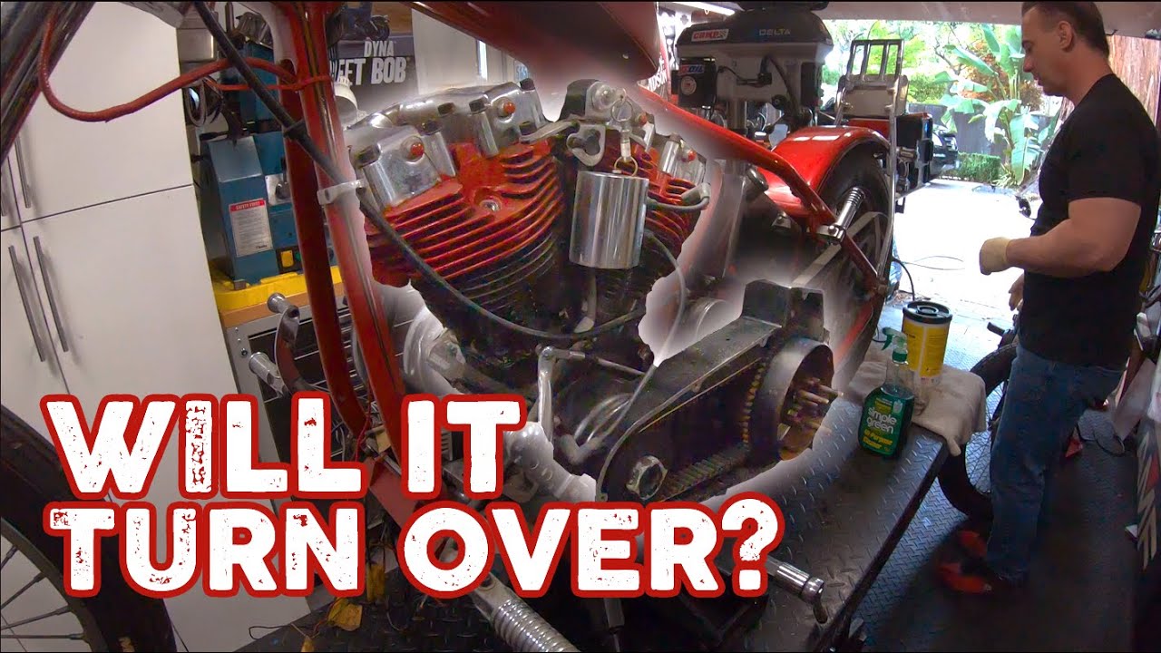 Trying to turn our Shovelhead Chopper over...