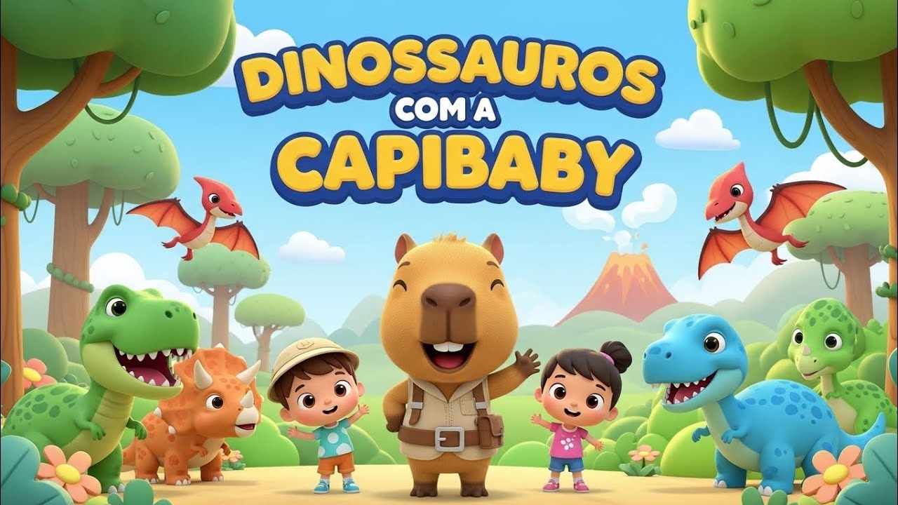 DINOSSAUROS COM A CAPIBABY #aventura #infantil #aprender #dinossauros #dinosaur 