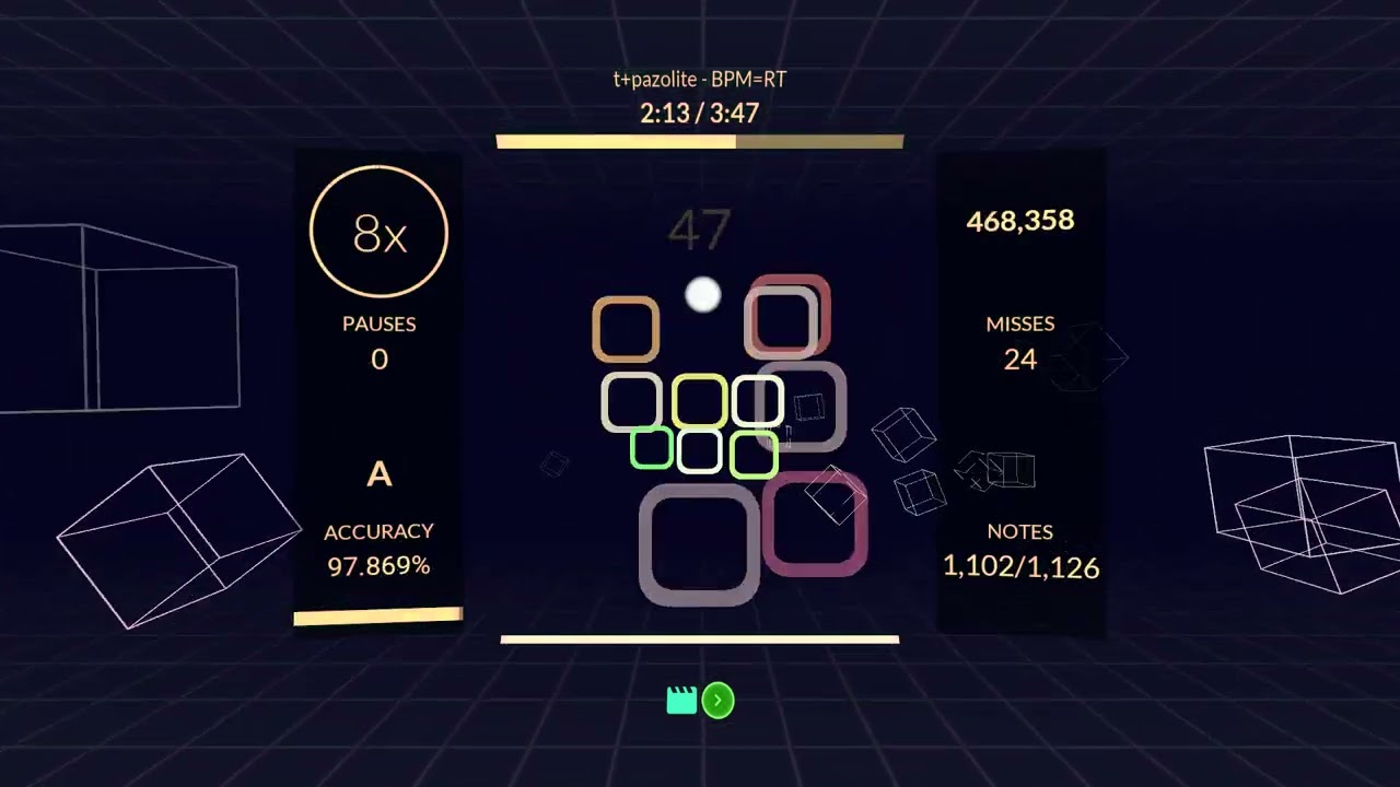 Rhythia | t+pazolite - BPM=RT (97.135%, Speed+)