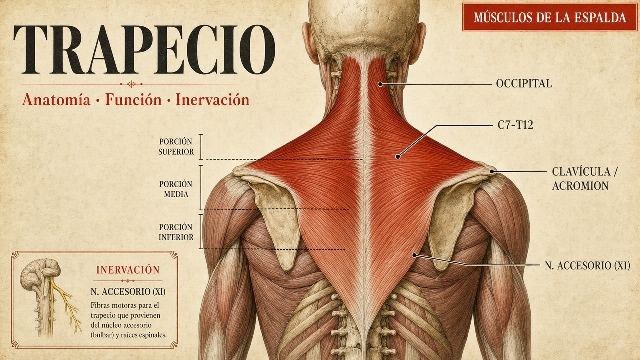 Músculo Trapecio. Origen, Inserción, Función, Inervación