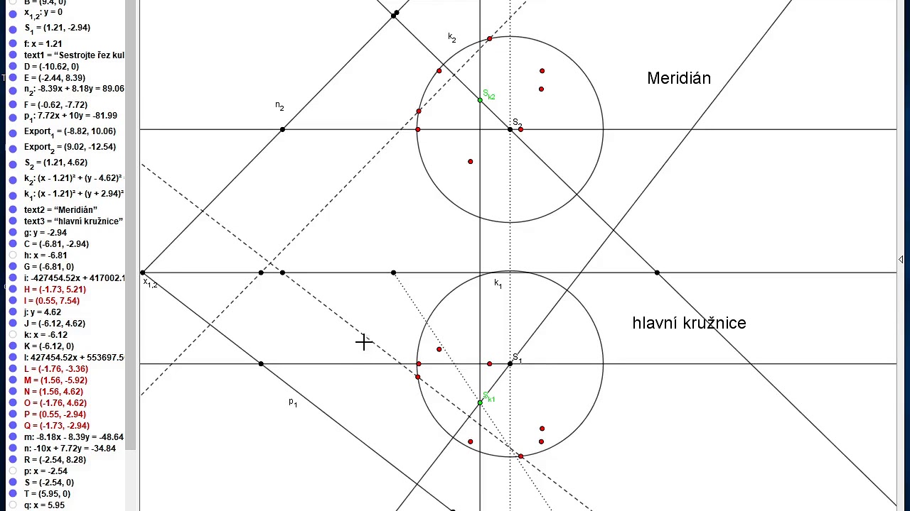Zobrazení řezu kulové plochy obecnou rovinou v Mongeově promítání.