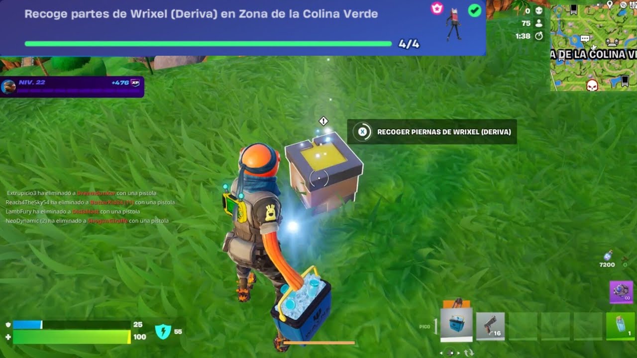 Misiones Fortnite Wrixel - Recoge partes de Wrixel (Deriva) en Zona de la Colina Verde