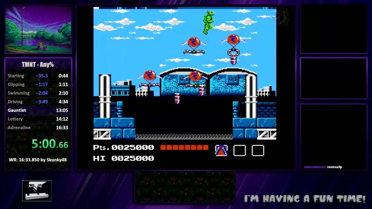 Speedrun - TMNT (SNES Port) - Debug Codes On
