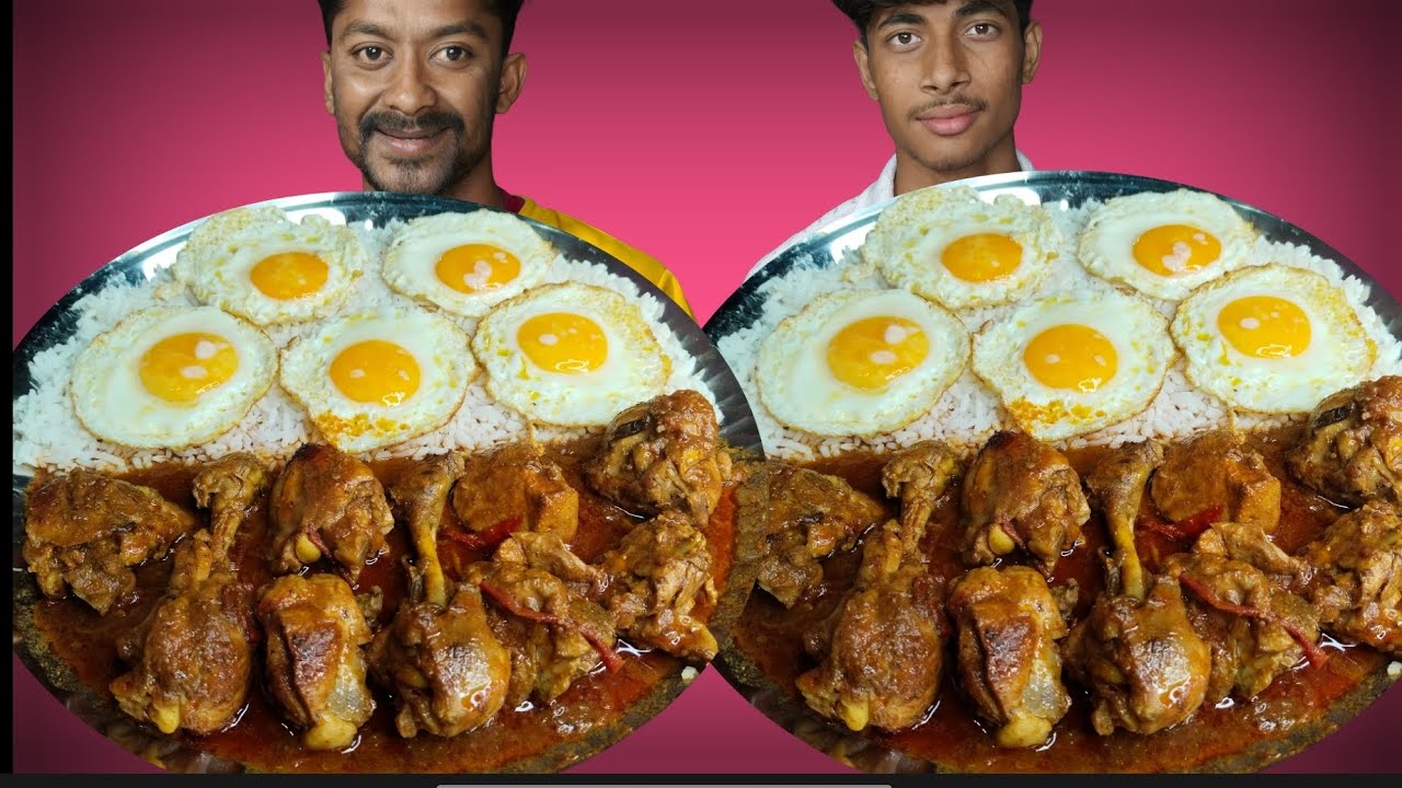 Spicy Chicken Curry With Egg Poach With Rice Eating Challenge | Food Eating Competition Video |