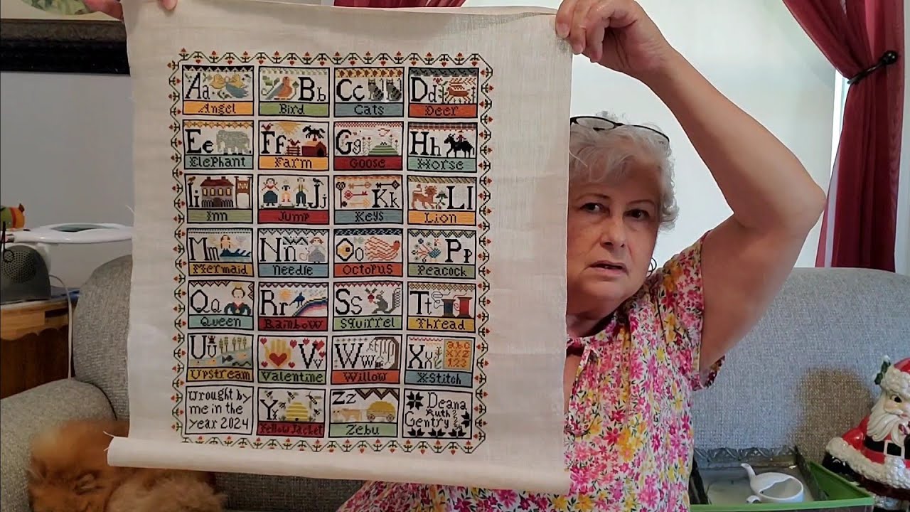 flosstube #30  vacation cross stitch haul, finishes, wips, thrift haul