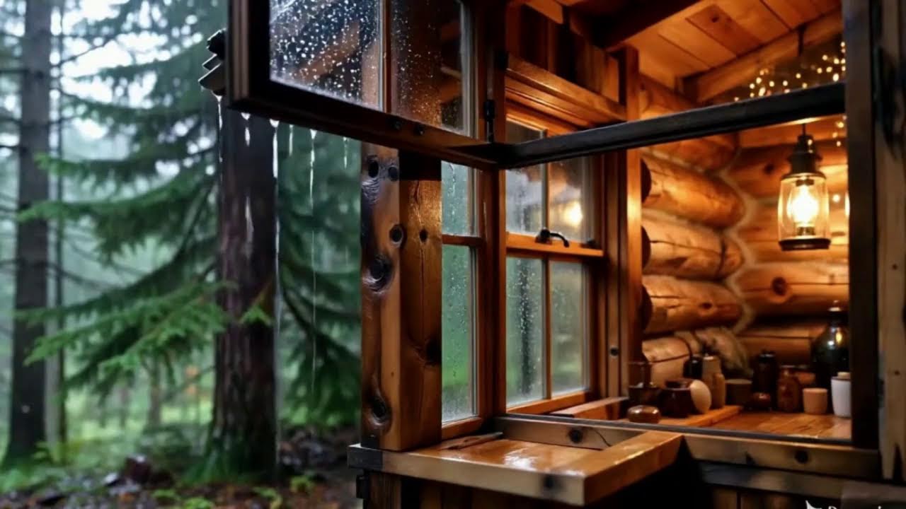 Relaxing Acoustic Guitar by the Campfire 🌧️ Rain on Window Cozy Cabin for Sleep & Stress Relief
