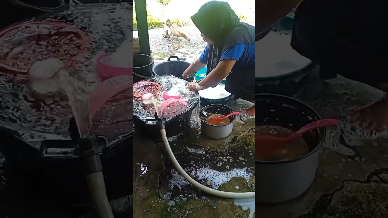 Cuci piring dengan suasana dingin pol dikampung