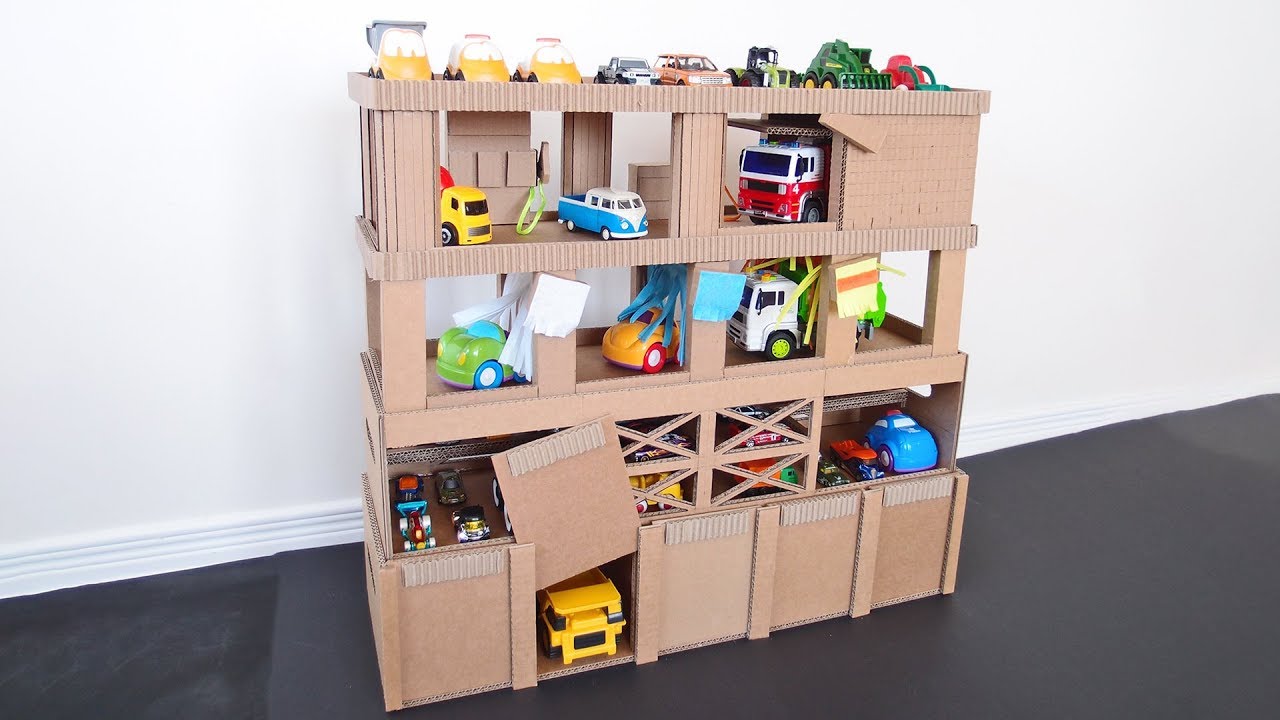 Toy Car Garage with cardboard