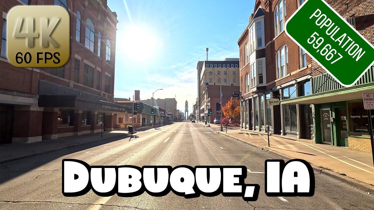 Driving Around Downtown Dubuque, Iowa in 4k Video