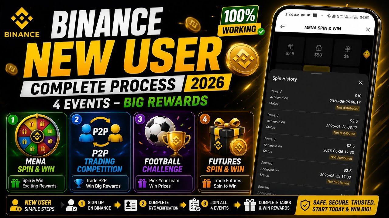 Binance New User + All User Events Complete Process 2026 | MENA Spin, P2P, Football & Futures event