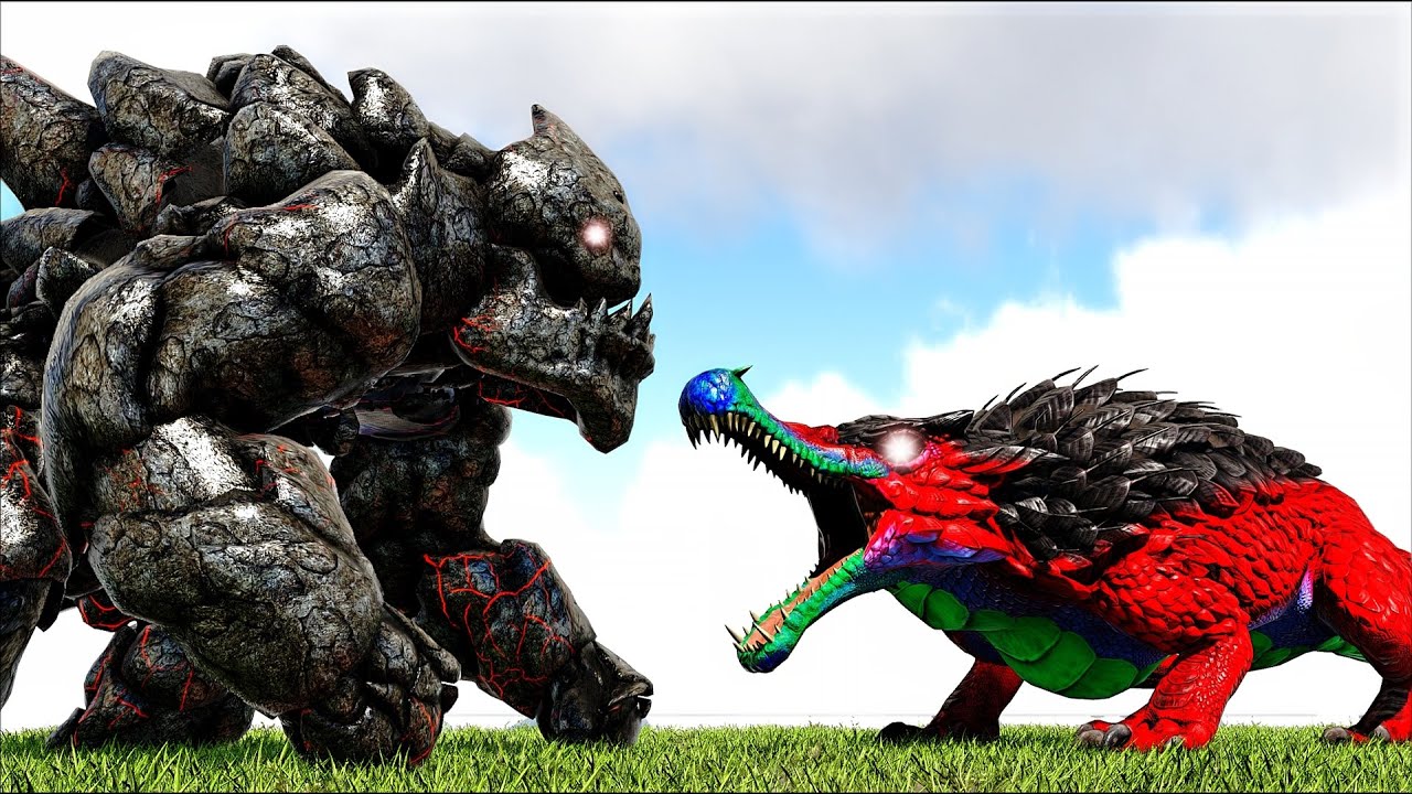ARCH-TEMPERED COLOSSUS GOLEM VS ACRO THORNWEAVER SPIKEDRAGON (ARK SURVIVAL EVOLVED BATTLE)