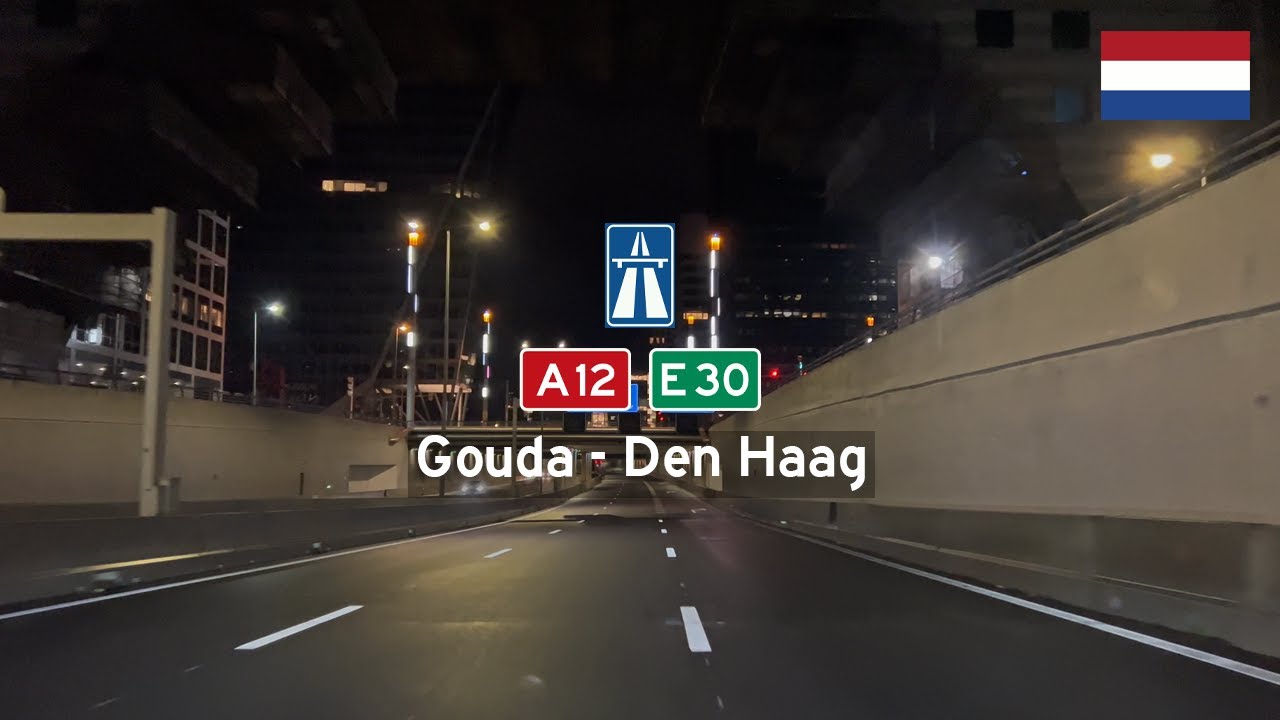 Driving in the Netherlands: Snelweg A12 E30 from Gouda to Den Haag