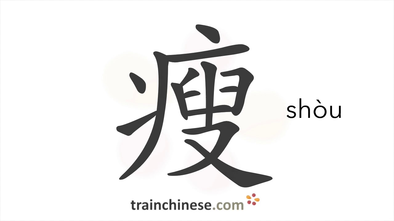 Как писать 瘦 (shòu) – тонкий – порядок черт, радикал, примеры и аудиозаписи