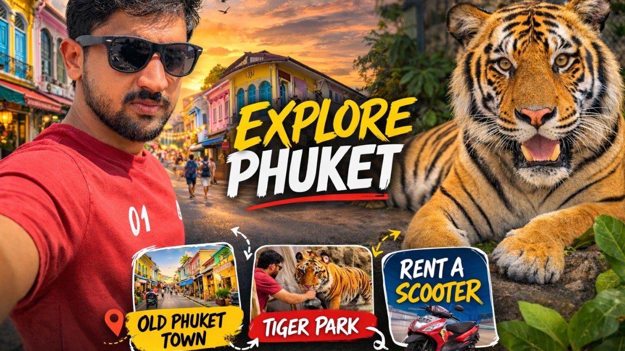 Exploring Phuket Thailand 🇹🇭 | Scooter Rent,Old Town & Tiger Park