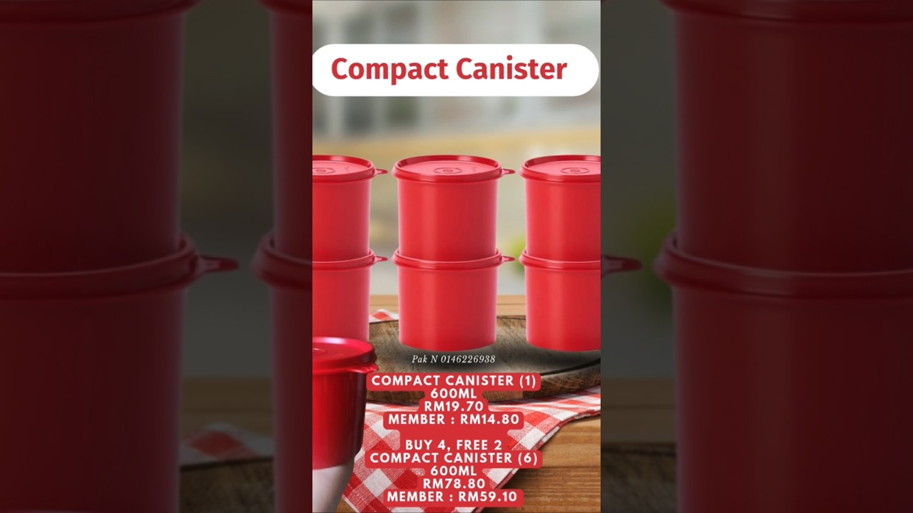 Compact Canister 600 ml#pakn #tupperwarejasin #hampertupperware #tupperwareonline #red