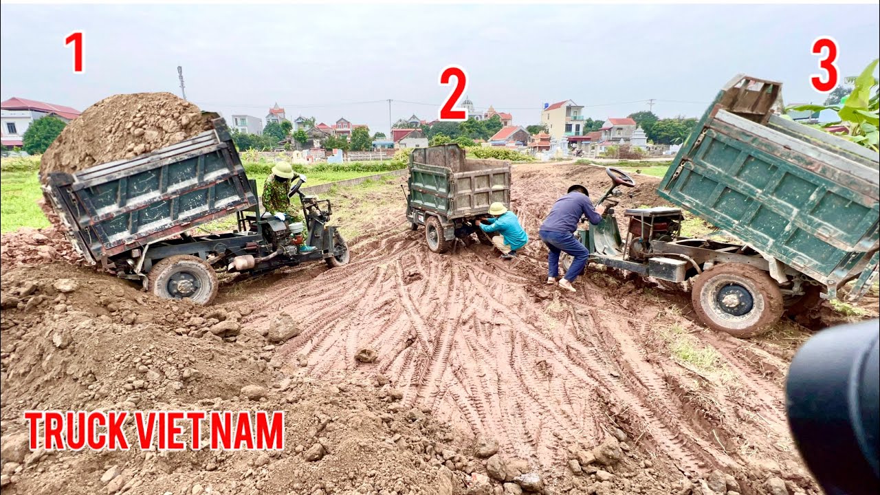 3 Công nông siêu khủng chế 1 khối chở đất bốc đầu | máy xúc múc đất lên xe tải | homemade tricycle